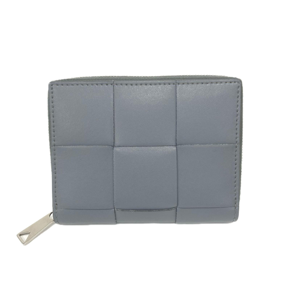BOTTEGA VENETA Maxi Intrecciato Compact Wallet 750252 Bi-fold Gray Calf Leath...